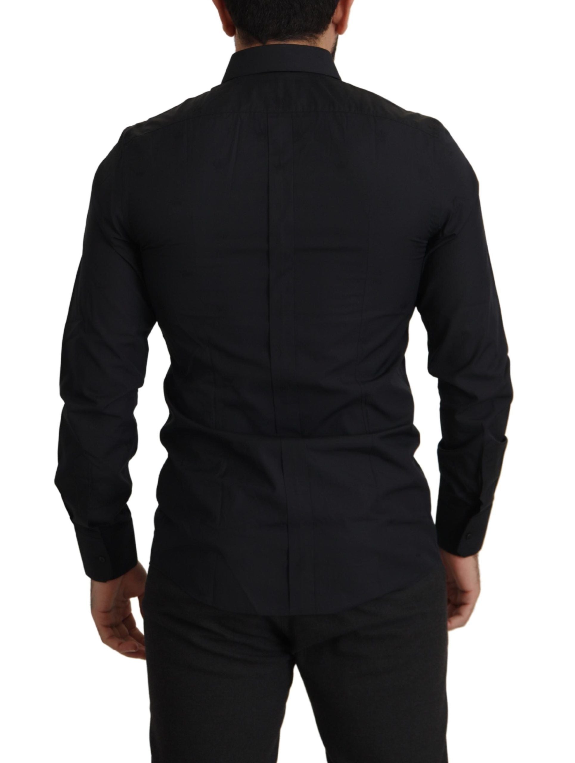 Black Cotton GOLD Slim Fit Dress Shirt - ventzia