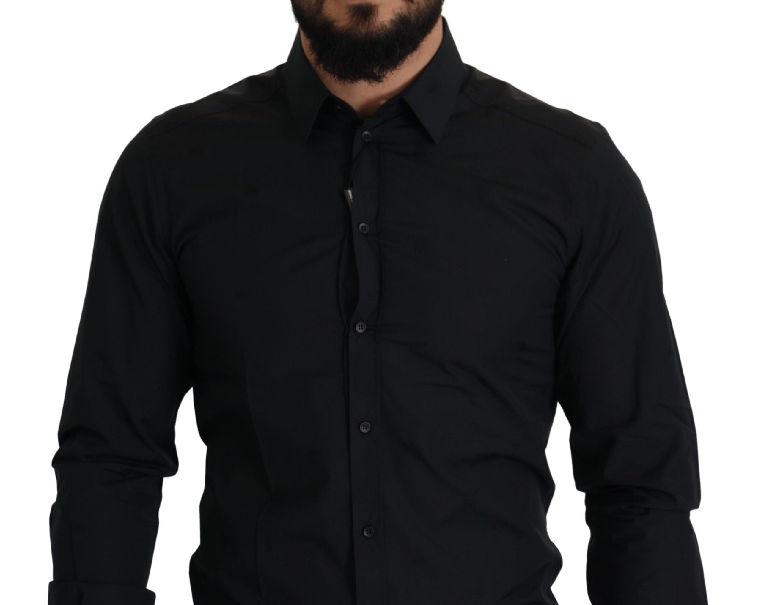 Black Cotton GOLD Slim Fit Dress Shirt - ventzia