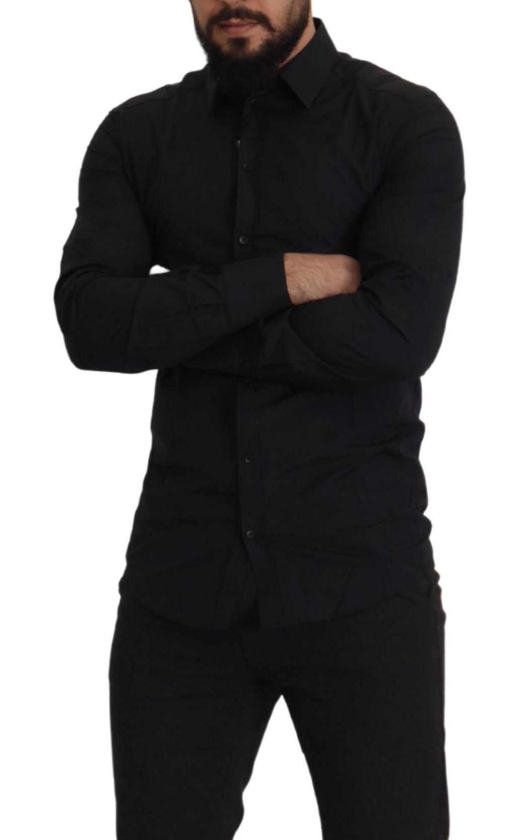 Black Cotton GOLD Slim Fit Dress Shirt - ventzia