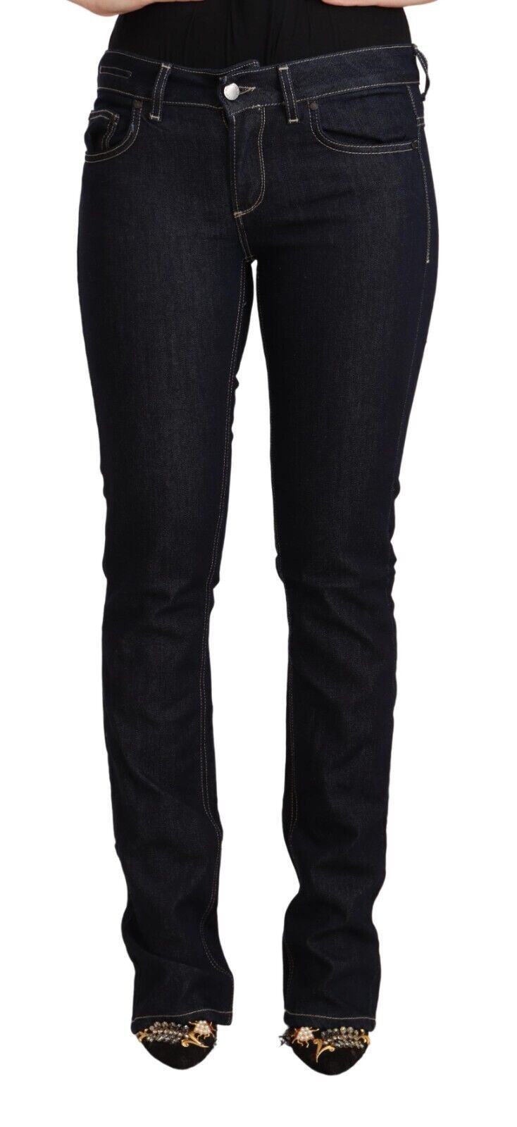 Black Cotton Stretch Low Waist Skinny Denim Jeans - ventzia