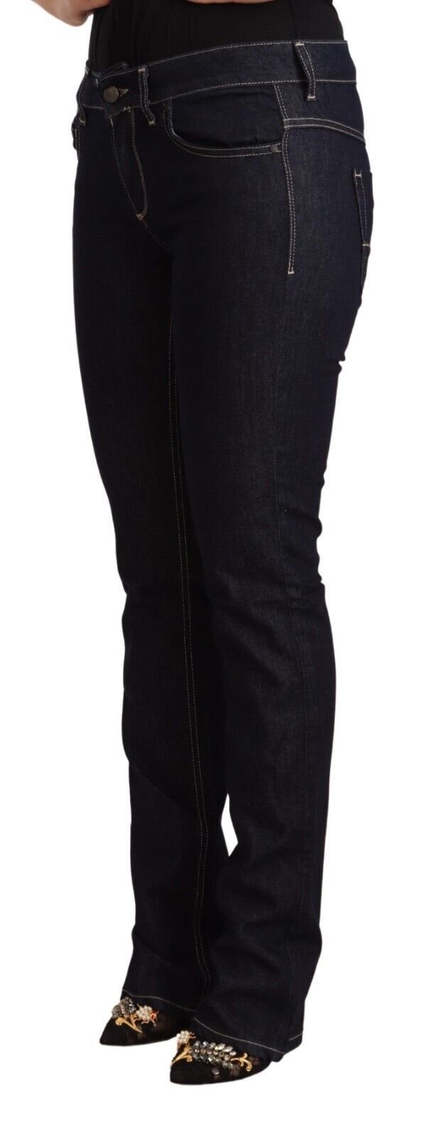Black Cotton Stretch Low Waist Skinny Denim Jeans - ventzia