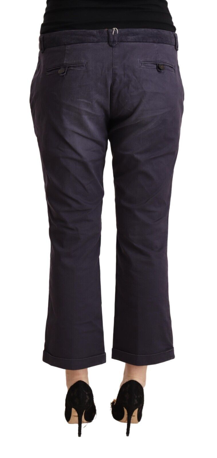 Black Low Waist Folded Hem Flared Cropped Pants - ventzia