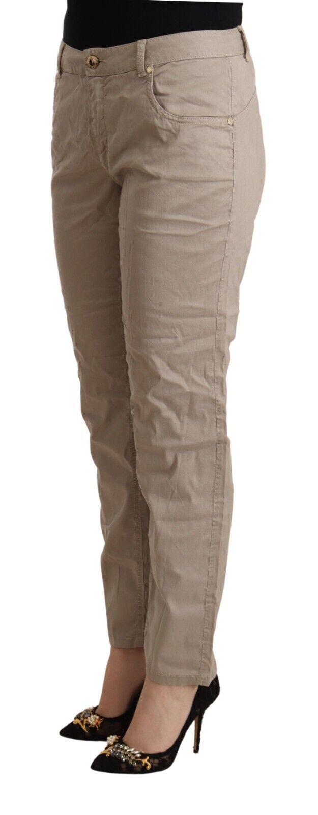 Beige Tencel Mid Waist Tapered Casual Pants - ventzia