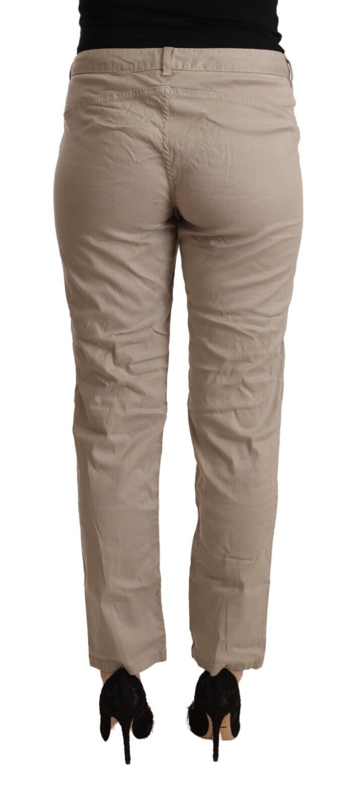 Beige Tencel Mid Waist Tapered Casual Pants - ventzia