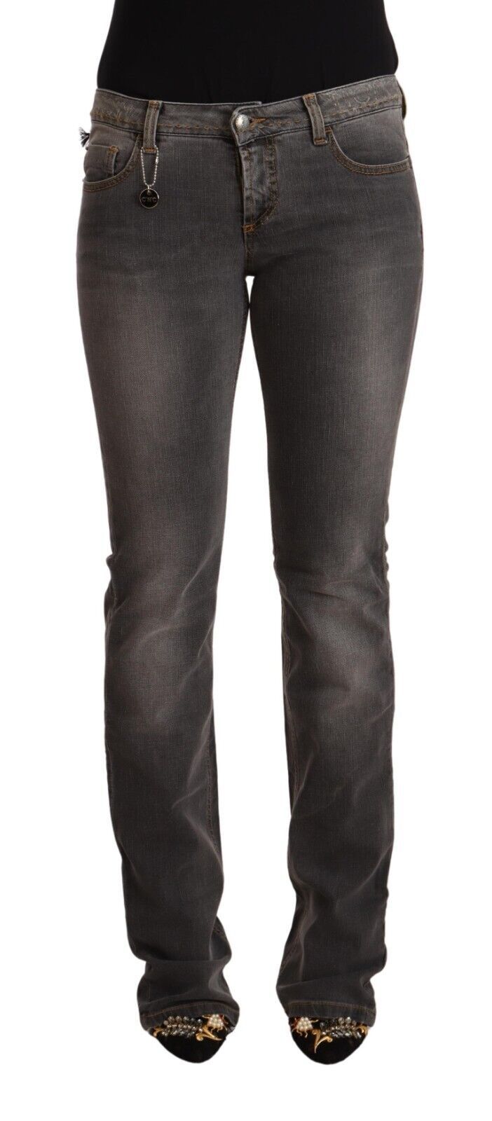 Gray Washed Low Waist Straight Denim Jeans - ventzia