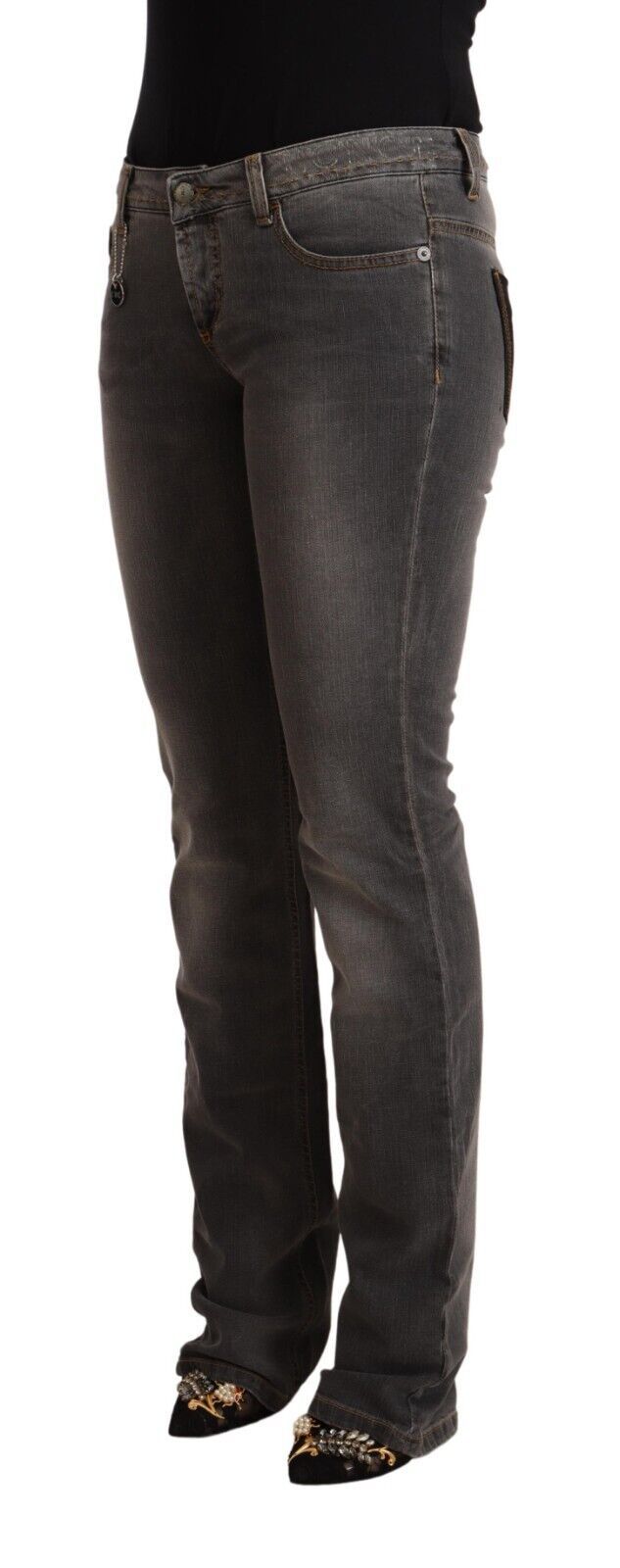 Gray Washed Low Waist Straight Denim Jeans - ventzia