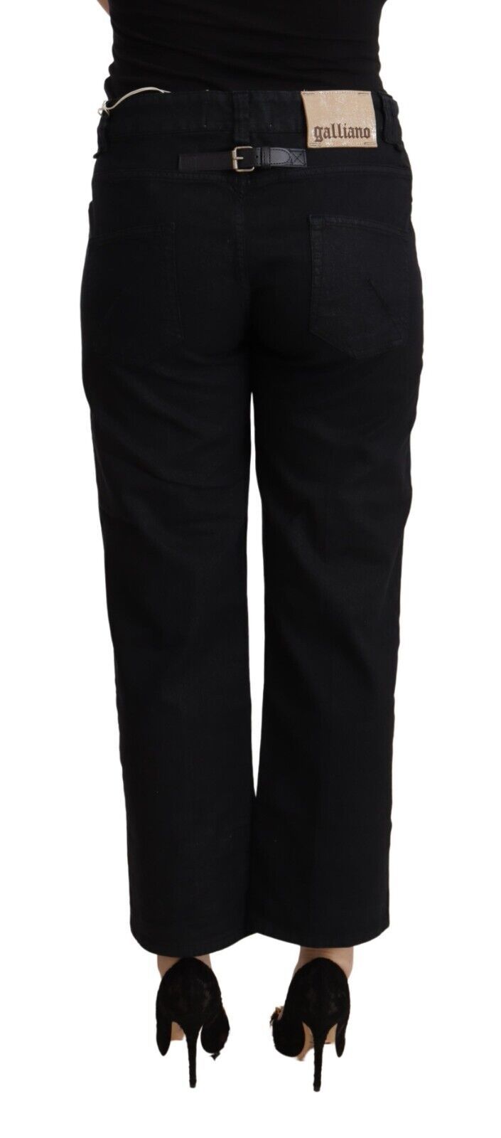 Black Cotton Flared Cropped High Waist Denim Jeans - ventzia