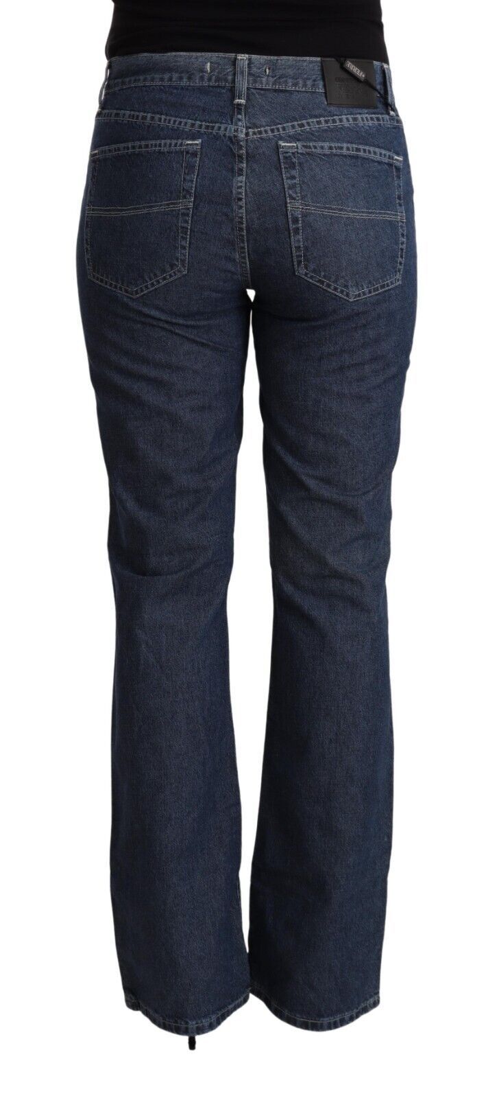 Blue Cotton Mid Waist Flared Denim Jeans - ventzia