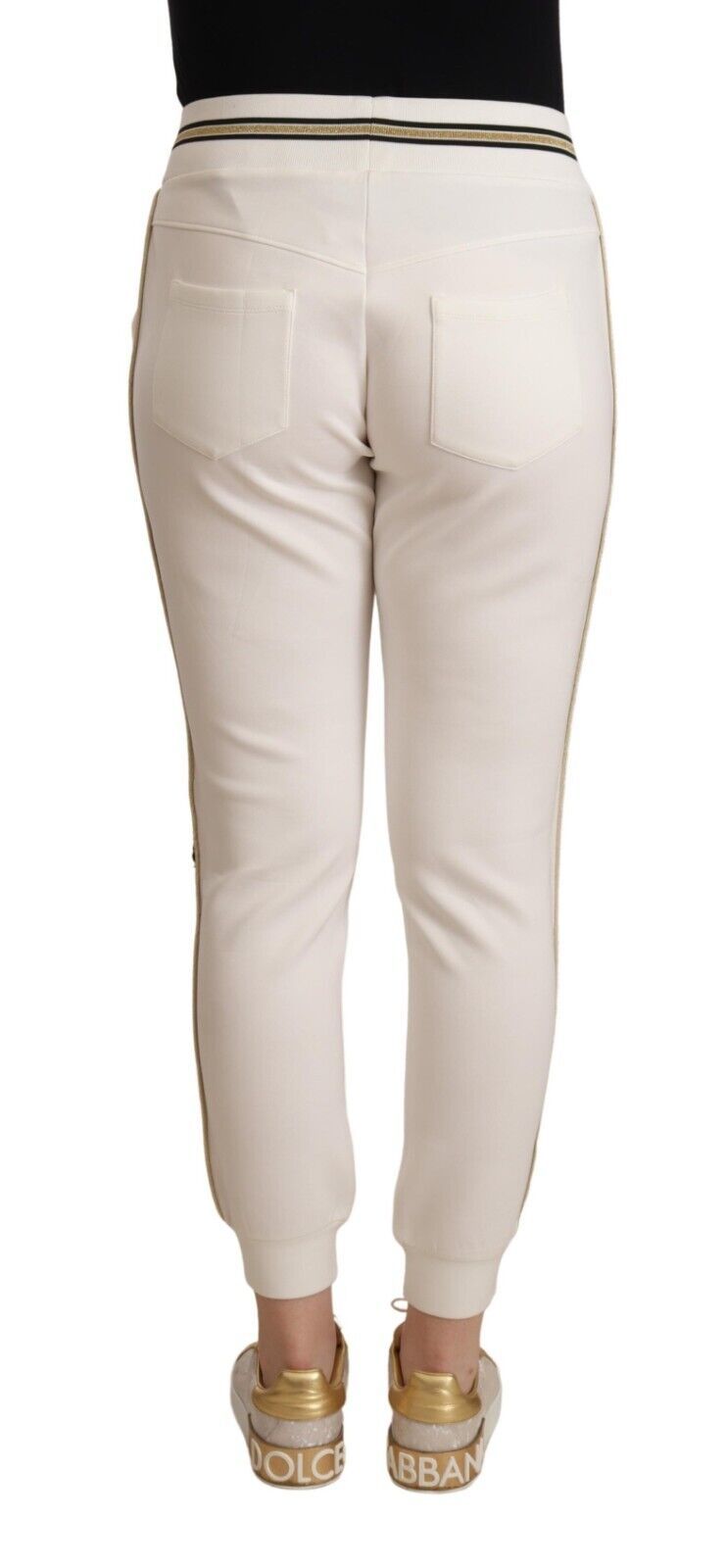 White Polyester Mid Waist Jogger Pants - ventzia