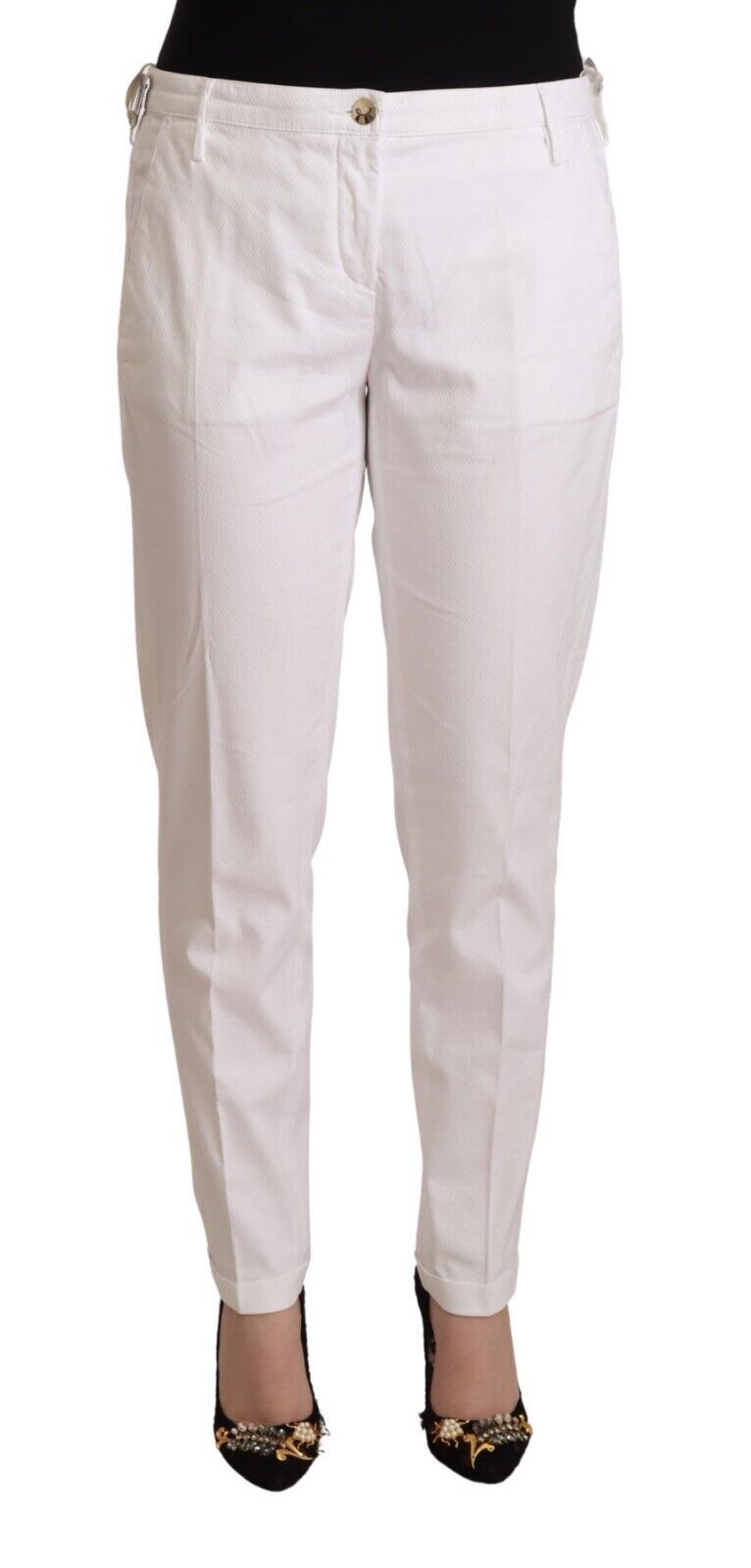 White Mid Waist Tapered Birgitte Pants - ventzia