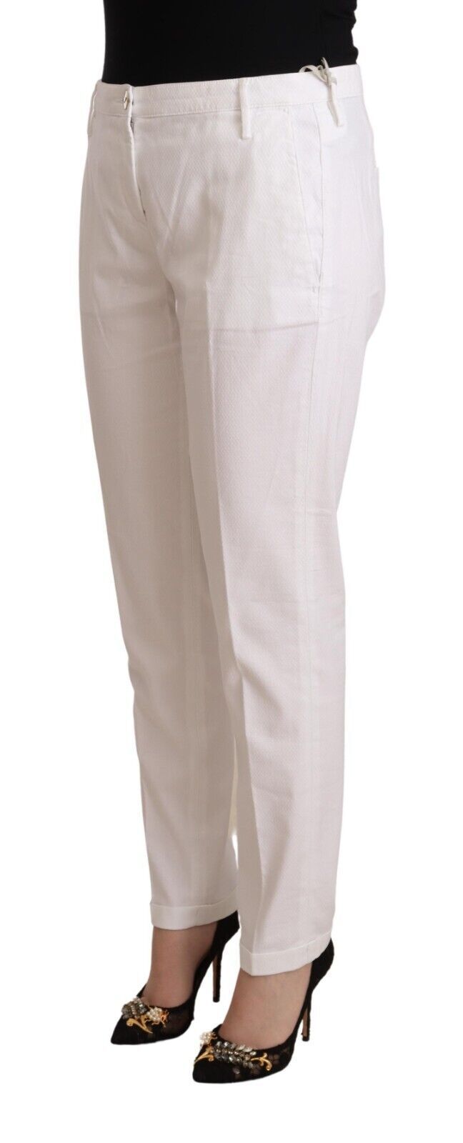 White Mid Waist Tapered Birgitte Pants - ventzia