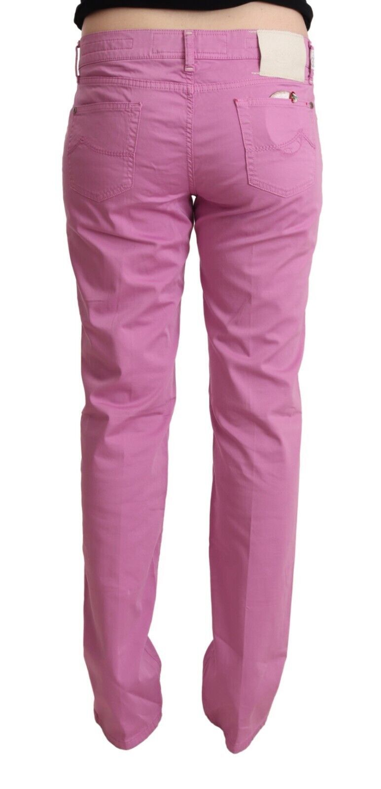 Pink Cotton Low Waist Denim Tapered Jeans - ventzia