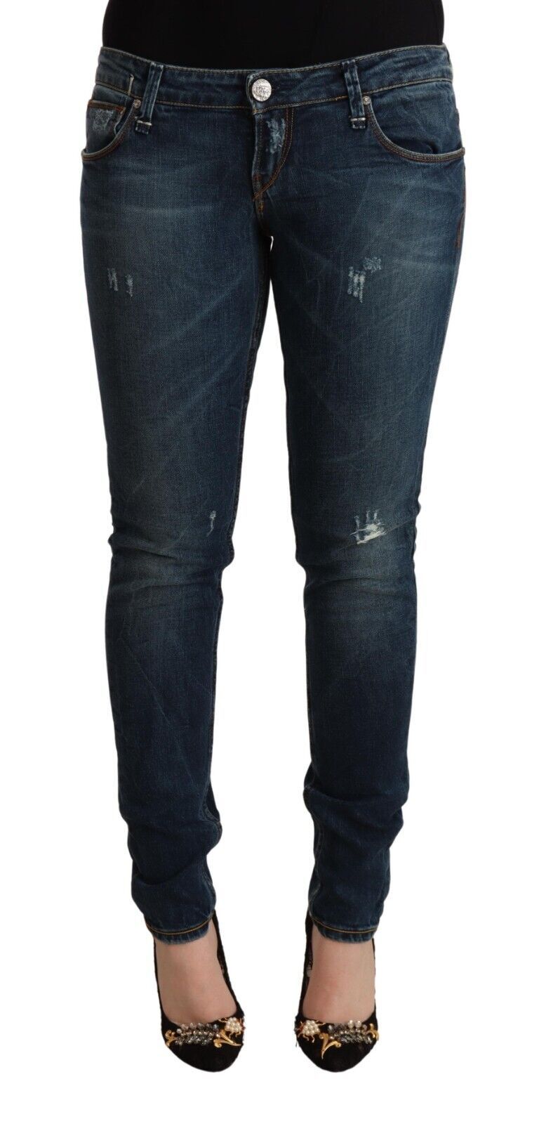 Blue Washed Low Waist Slim Fit Denim Jeans - ventzia