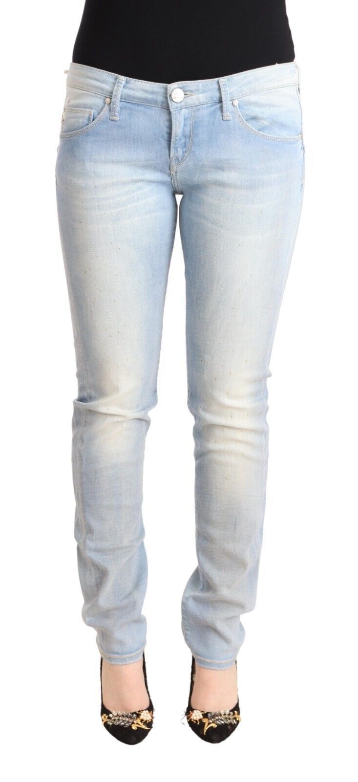 Light Blue Washed Cotton Low Waist Skinny Denim Jeans - ventzia