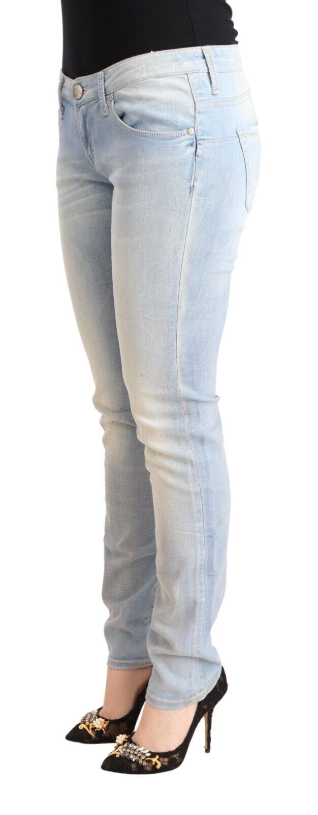 Light Blue Washed Cotton Low Waist Skinny Denim Jeans - ventzia