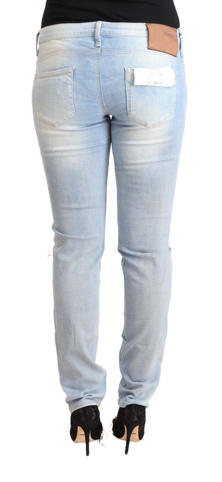 Light Blue Washed Cotton Low Waist Skinny Denim Jeans - ventzia