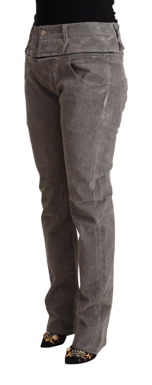 Gray Cotton Straight Fit High Waist Pants - ventzia