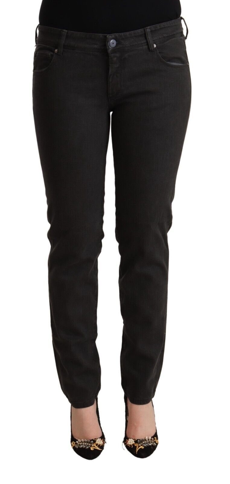 Black Low Waist Skinny Denim Cotton Jeans - ventzia