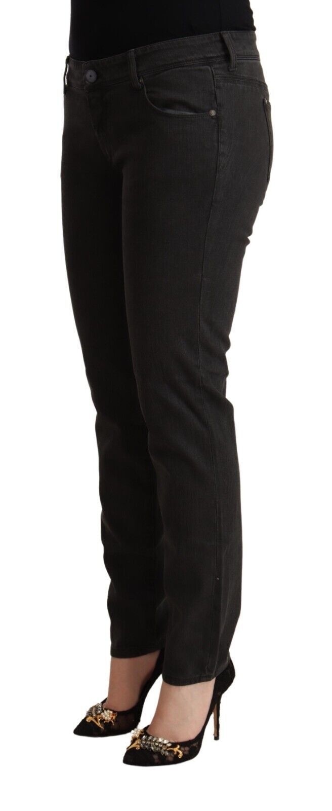 Black Low Waist Skinny Denim Cotton Jeans - ventzia