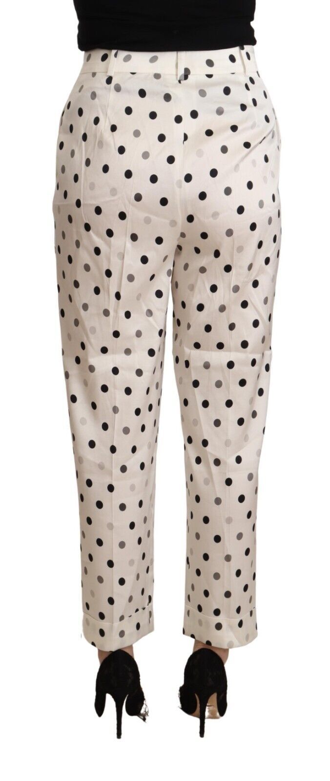 White Polka Dotted High Waist Tapered Pants - ventzia
