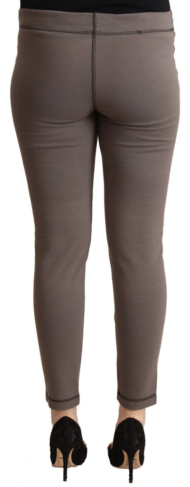 Gray Cotton Mid Waist Stretch Leggings Cropped Pants - ventzia