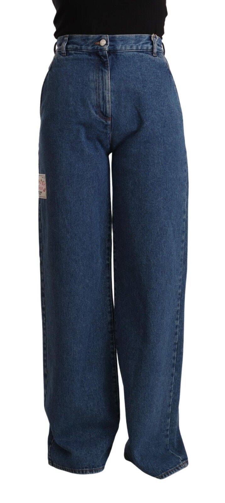 Blue Cotton High Waist Wide Leg Boot Cut Denim Jeans - ventzia