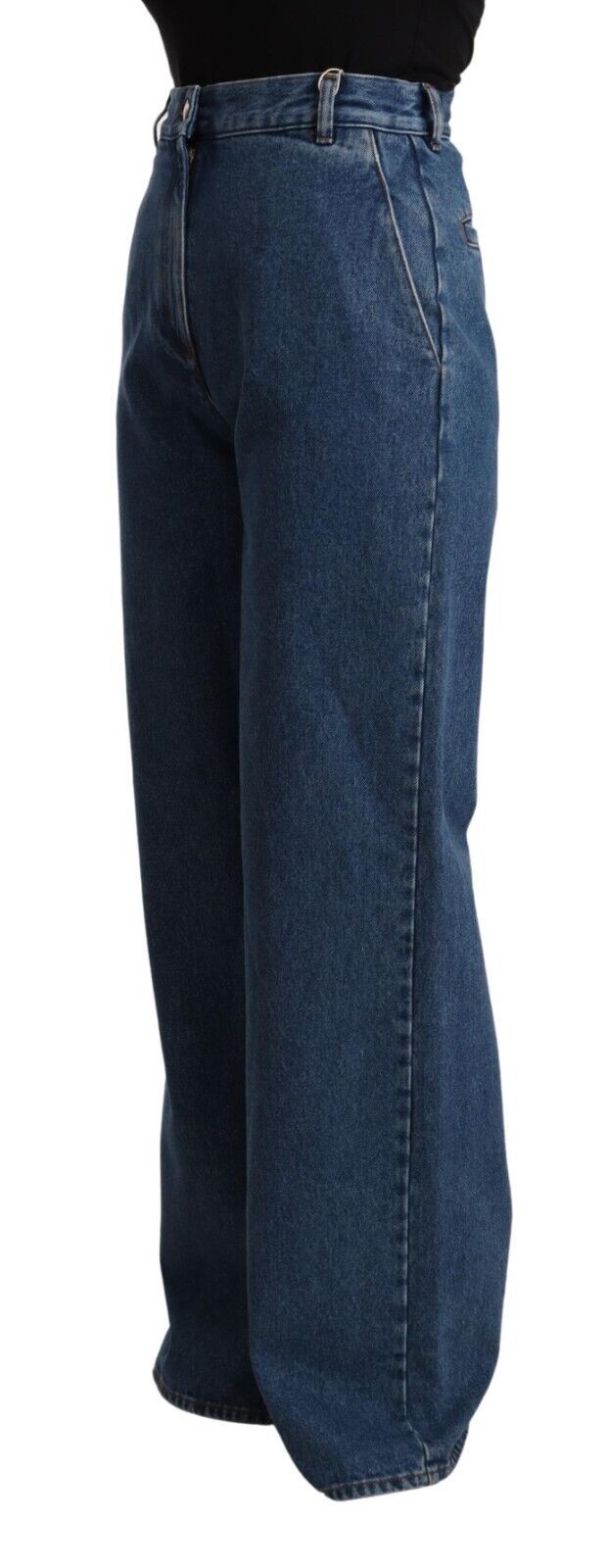 Blue Cotton High Waist Wide Leg Boot Cut Denim Jeans - ventzia