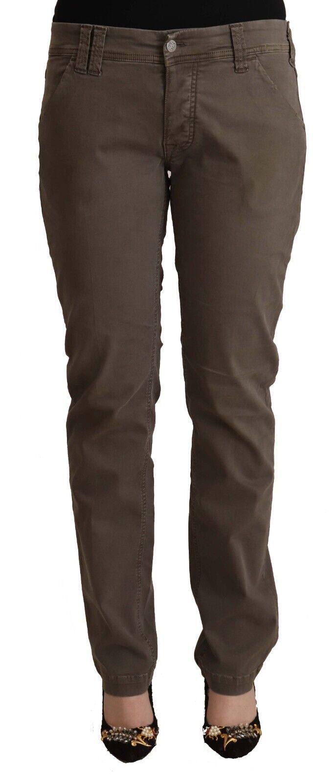 Brown Cotton Low Waist Skinny Casual Jeans - ventzia