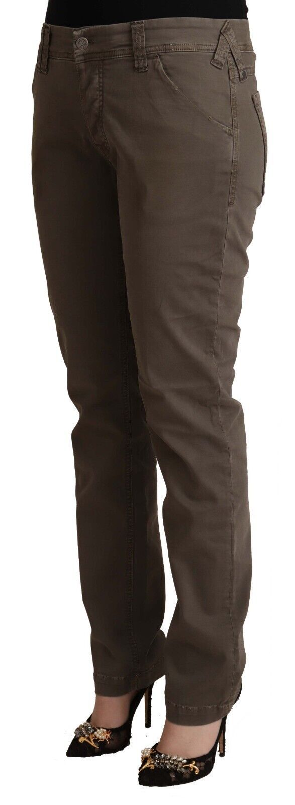 Brown Cotton Low Waist Skinny Casual Jeans - ventzia