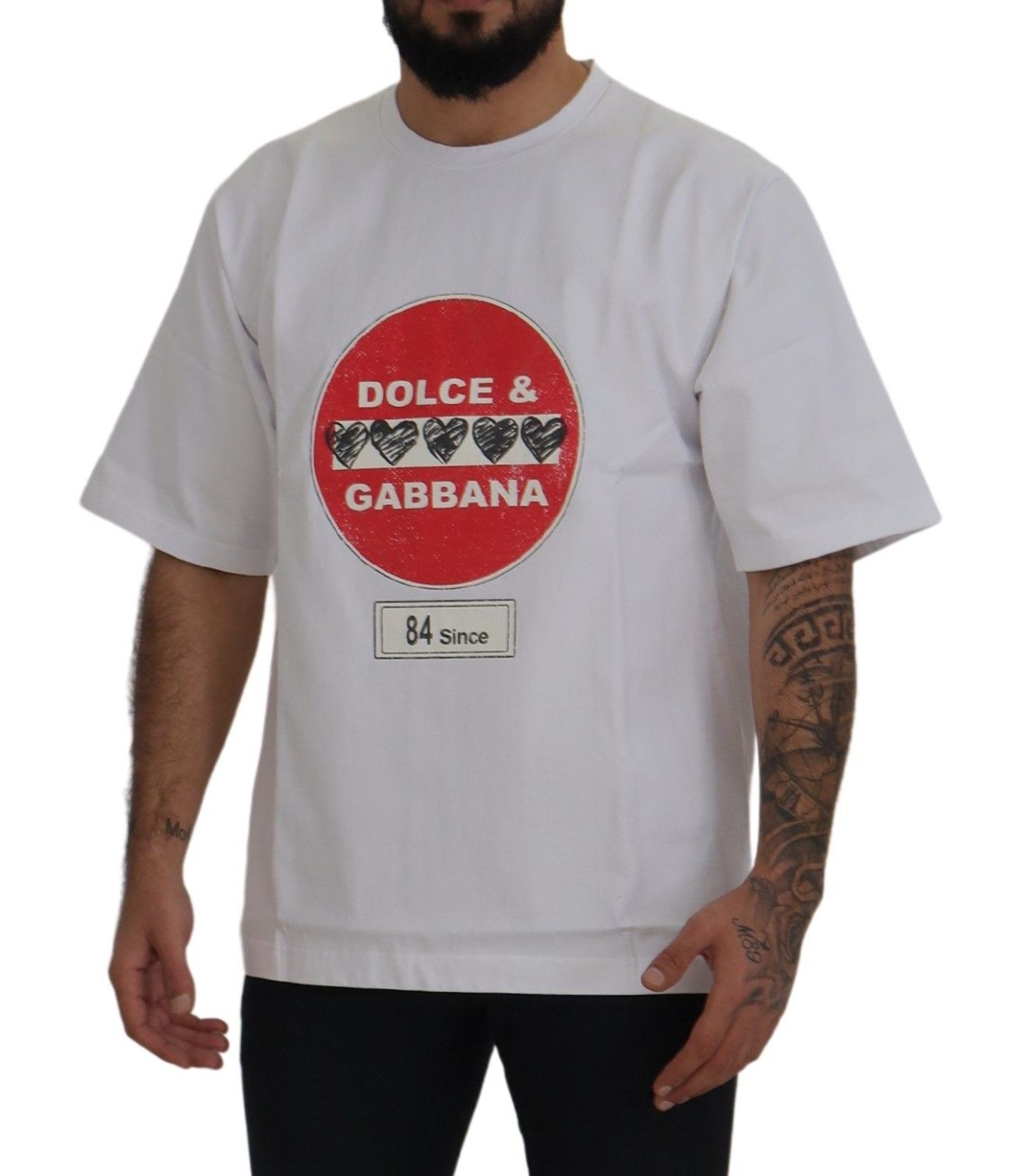 White Amor Heart Cotton Crewneck T-shirt - ventzia