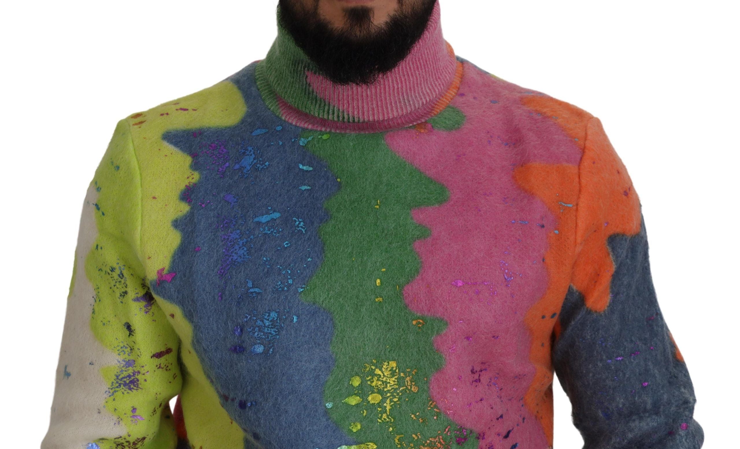 Multicolor Turtleneck Pullover Mohair Sweater - ventzia