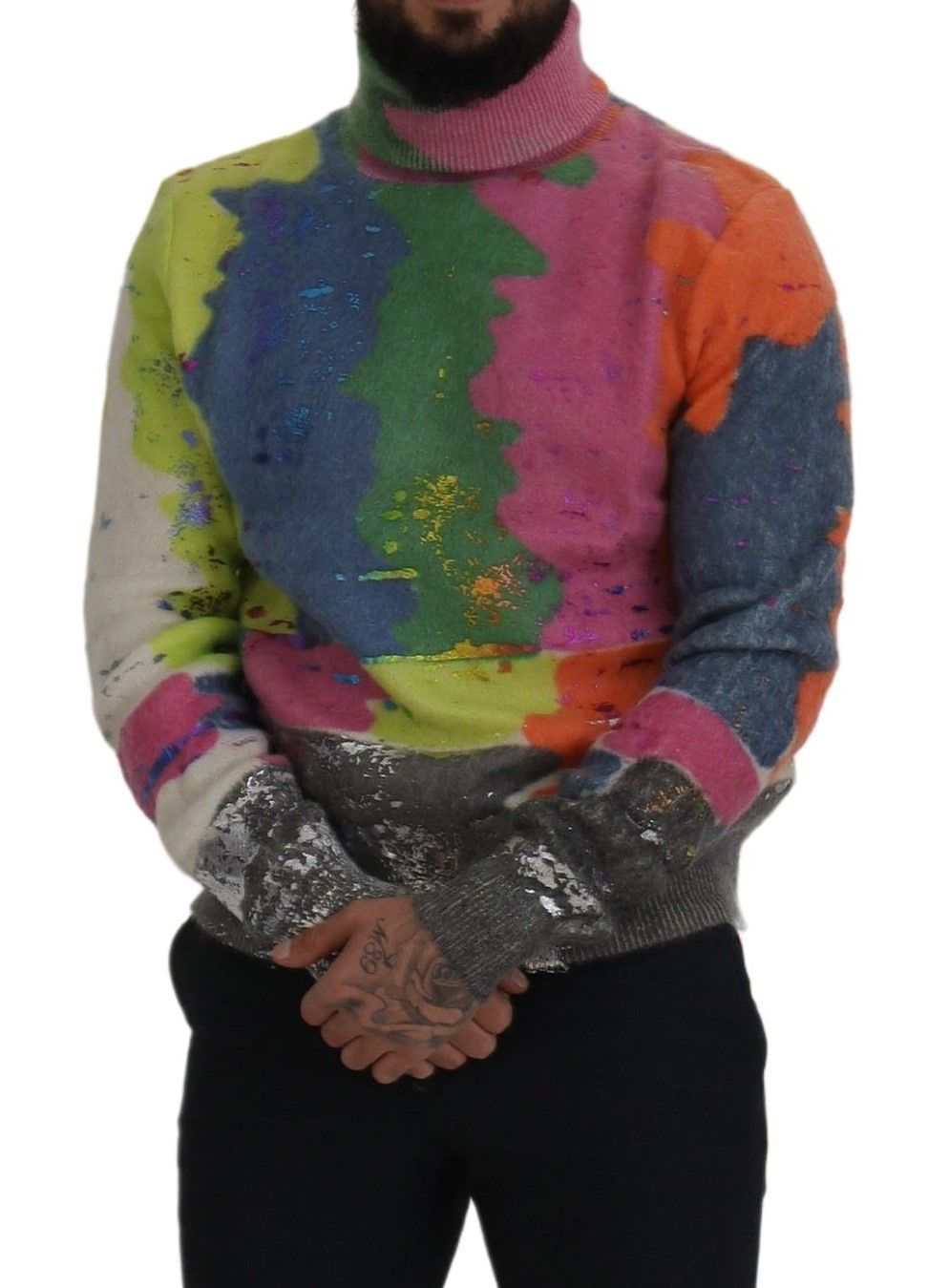 Multicolor Turtleneck Pullover Mohair Sweater - ventzia
