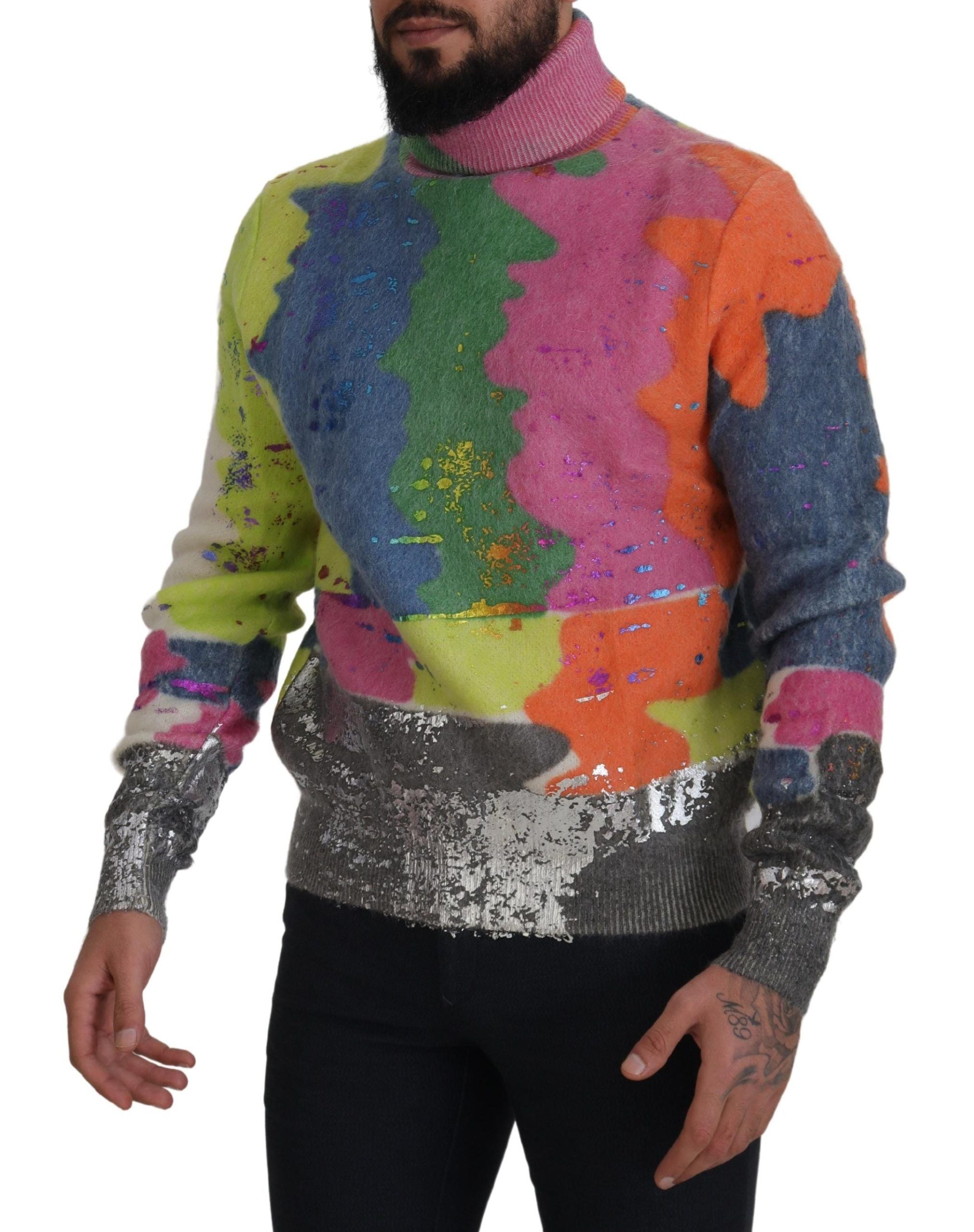 Multicolor Turtleneck Pullover Mohair Sweater - ventzia