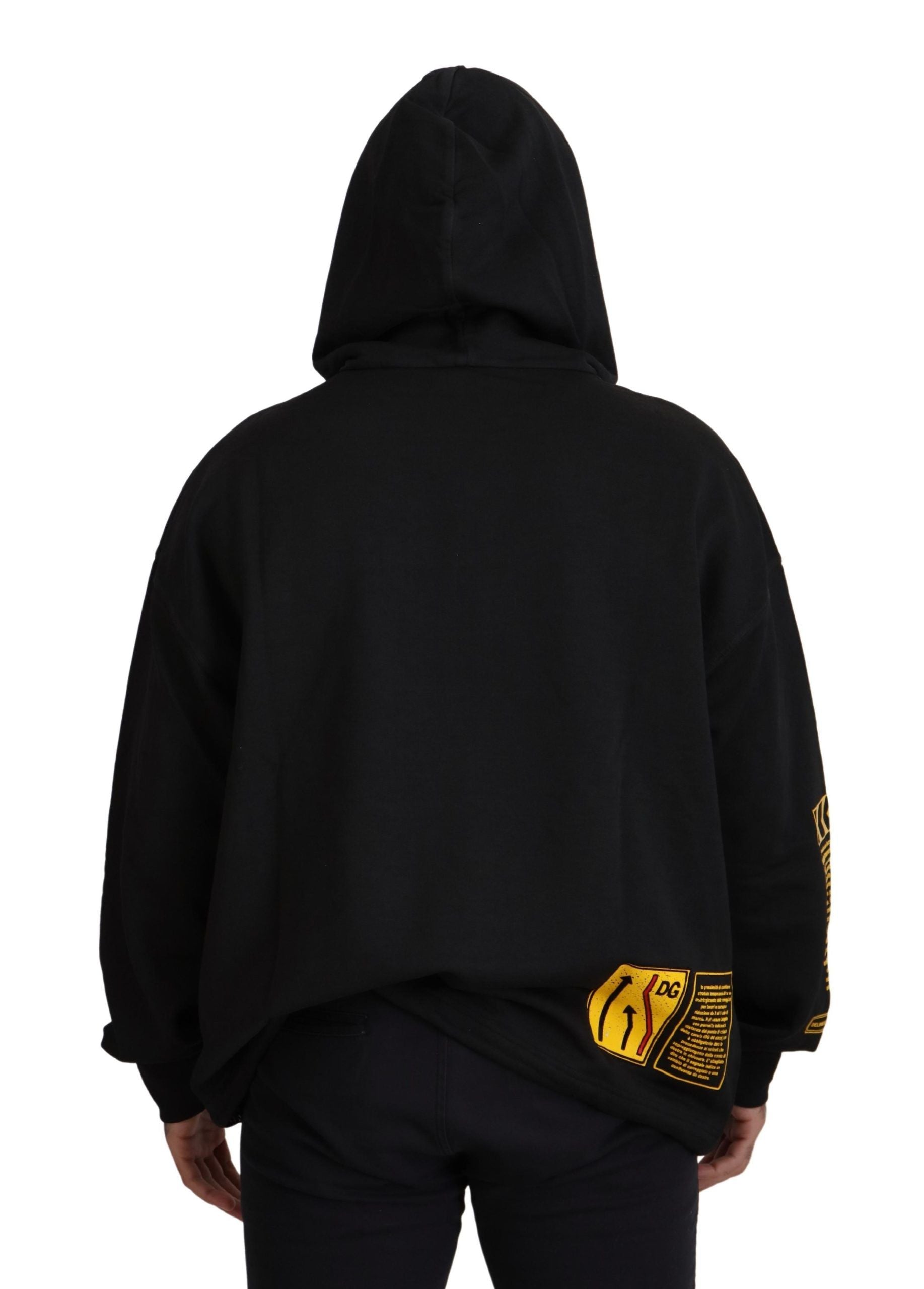 Black Cotton Hooded DG Shield Pullover Sweater - ventzia