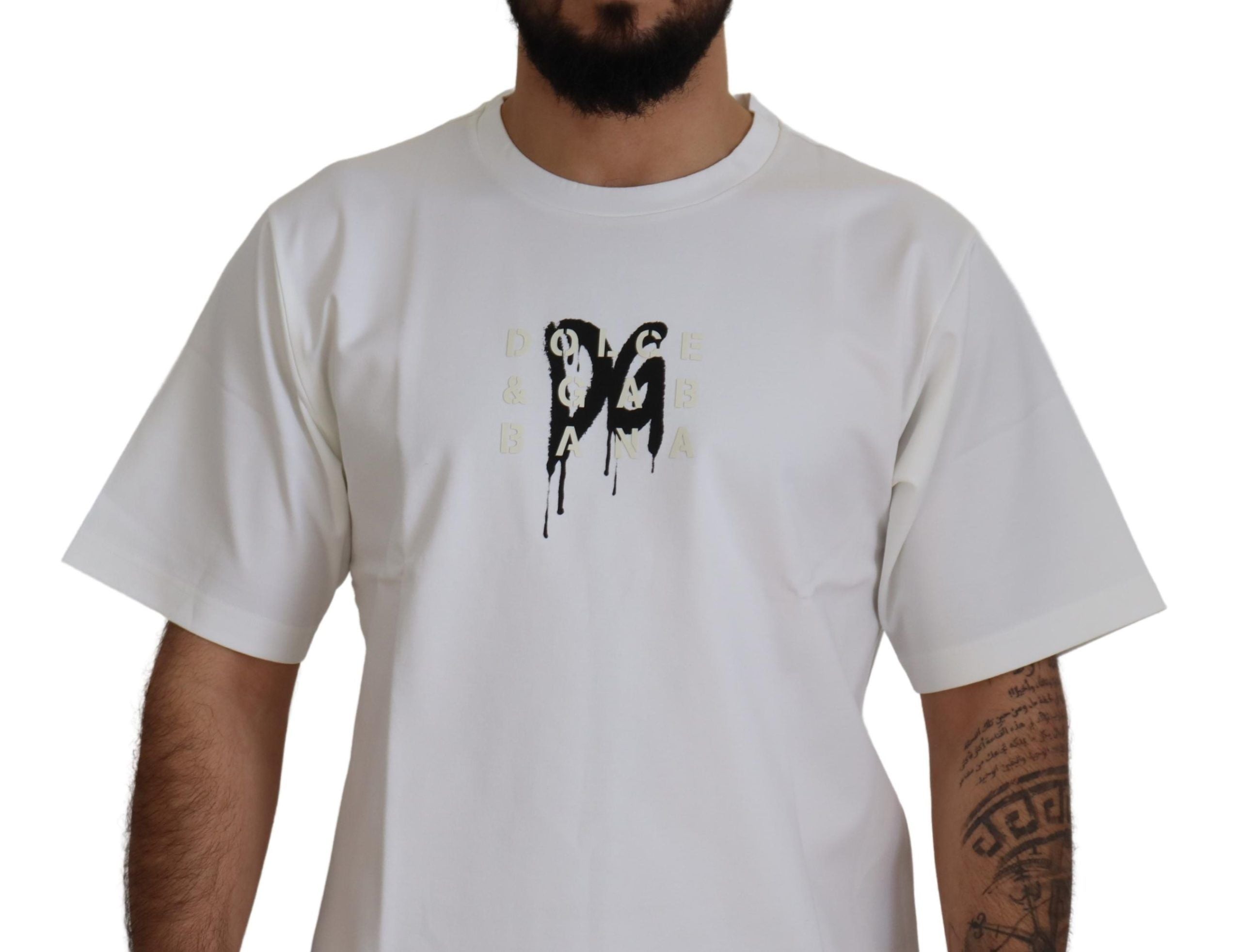 White Logo Print Cotton Crewneck T-shirt - ventzia