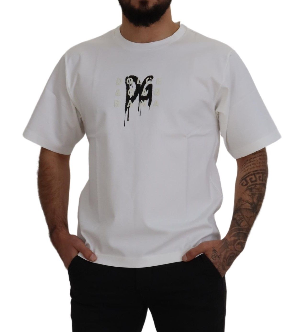 White Logo Print Cotton Crewneck T-shirt - ventzia
