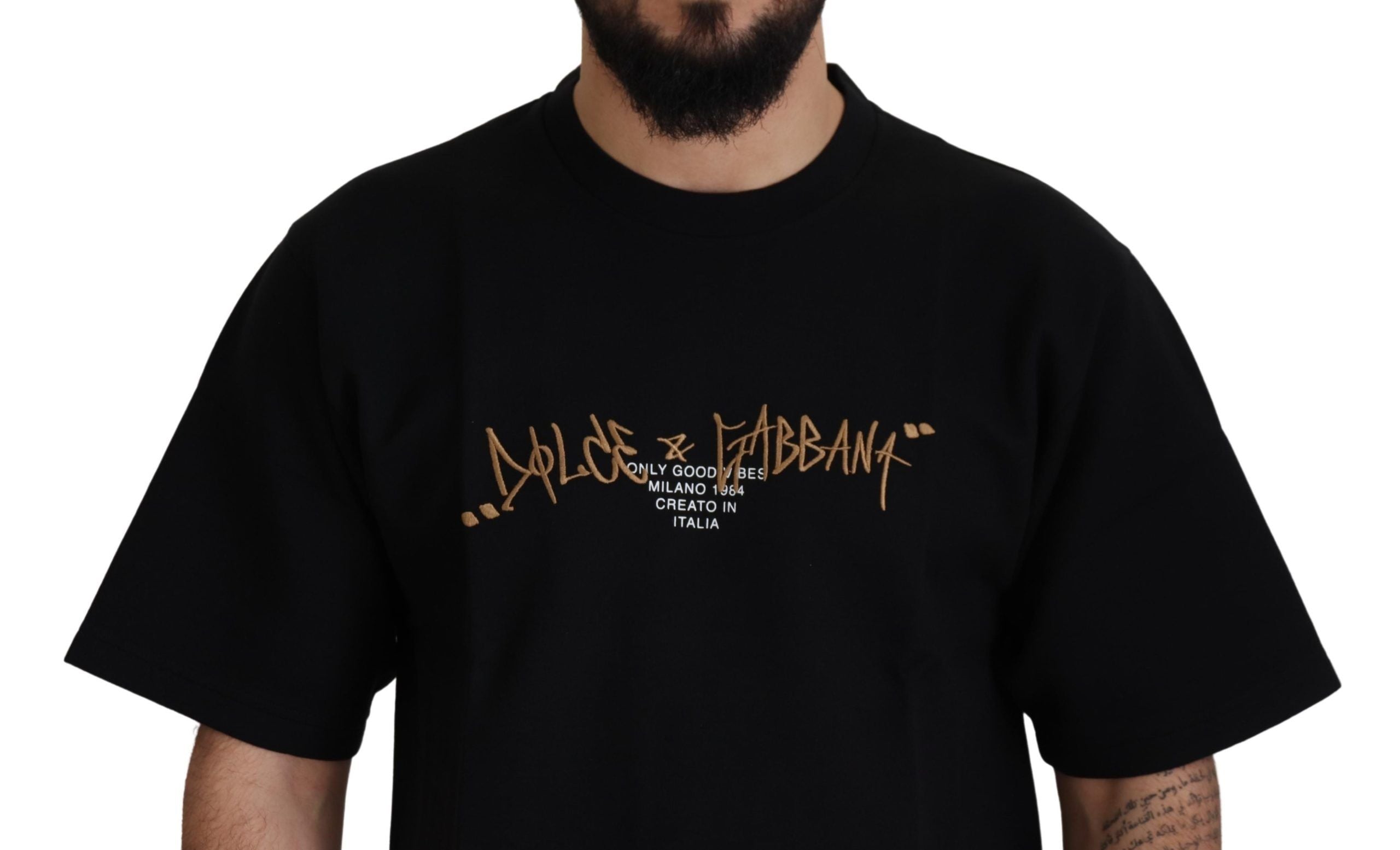 Black Logo Cotton Crewneck T-shirt - ventzia