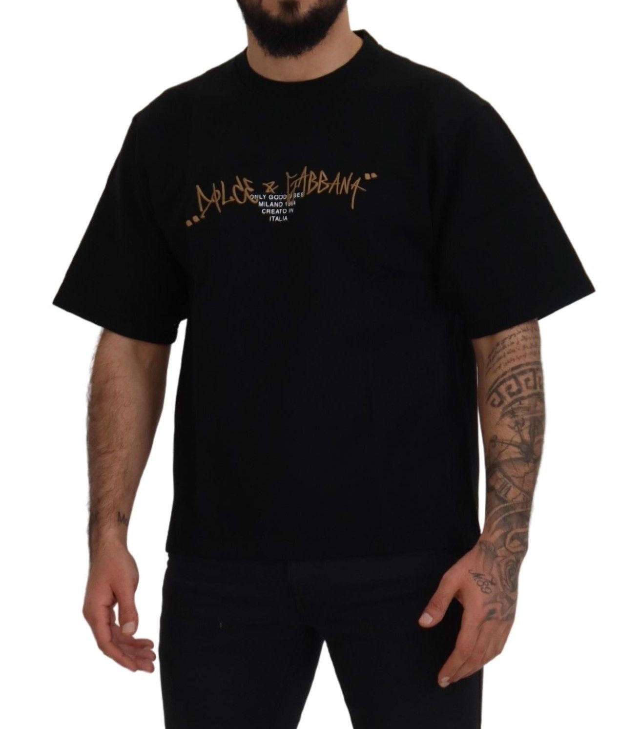 Black Logo Cotton Crewneck T-shirt - ventzia
