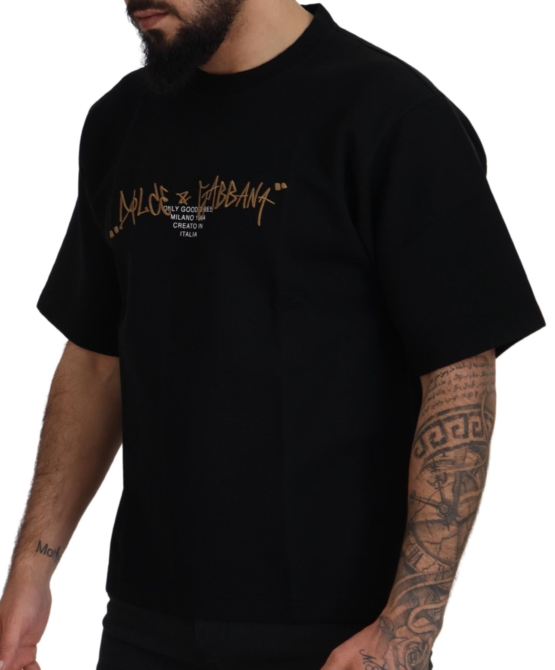 Black Logo Cotton Crewneck T-shirt - ventzia