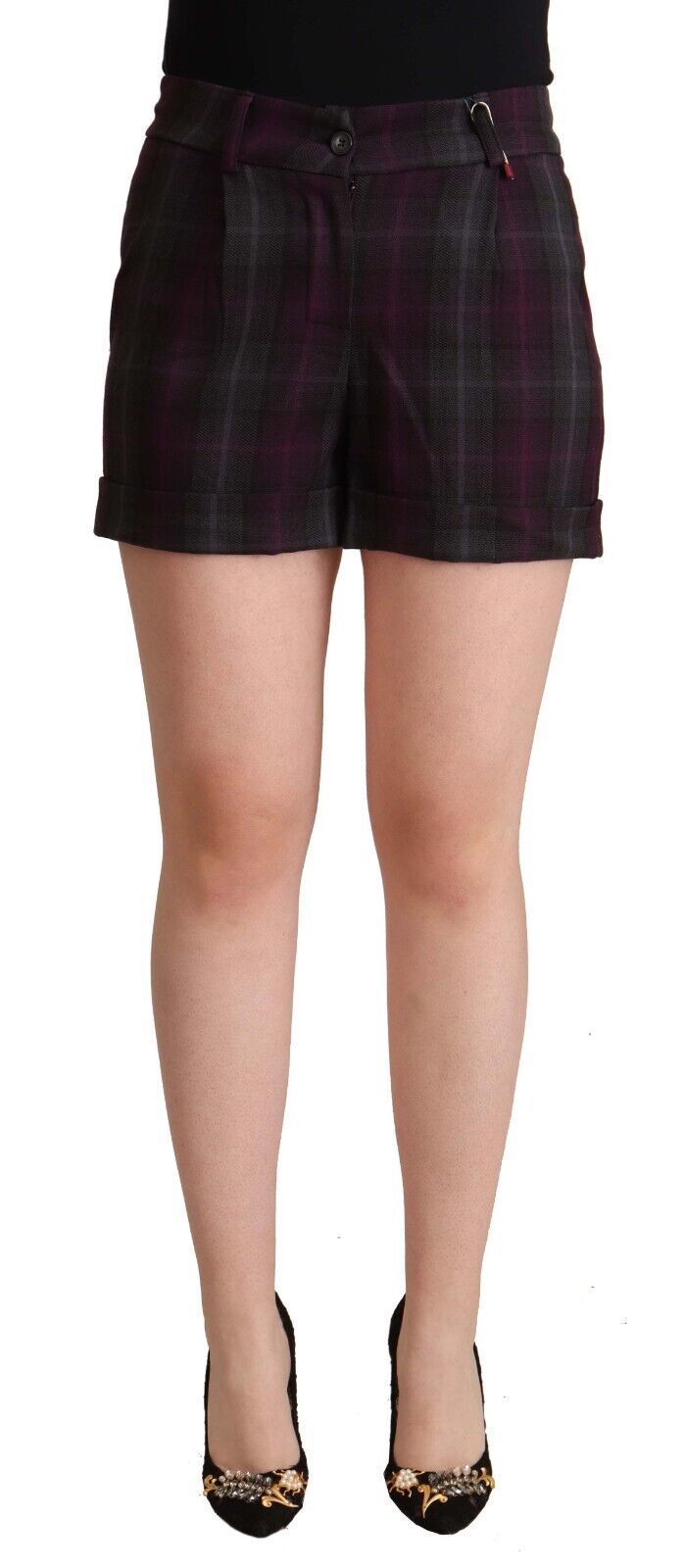 Multicolor Checkered Mid Waist Folded Hem Shorts - ventzia
