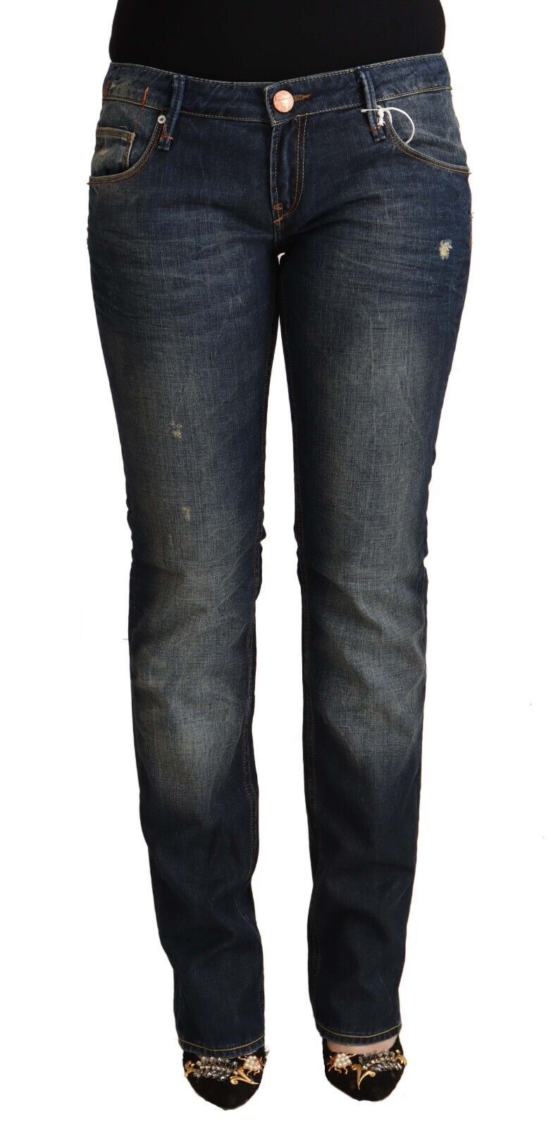 Blue Washed Cotton Low Waist Skinny Denim Jeans - ventzia