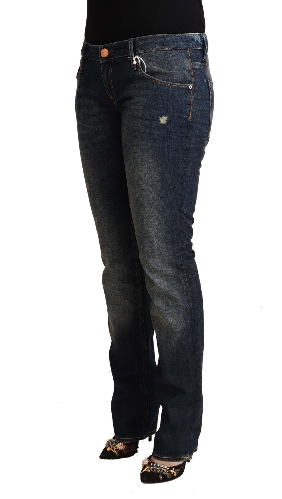 Blue Washed Cotton Low Waist Skinny Denim Jeans - ventzia