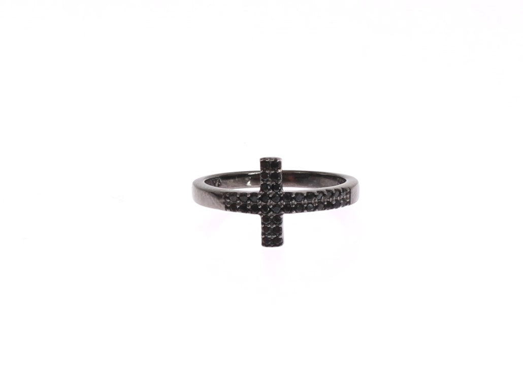 Exquisite Black CZ Crystal Sterling Silver Ring - ventzia