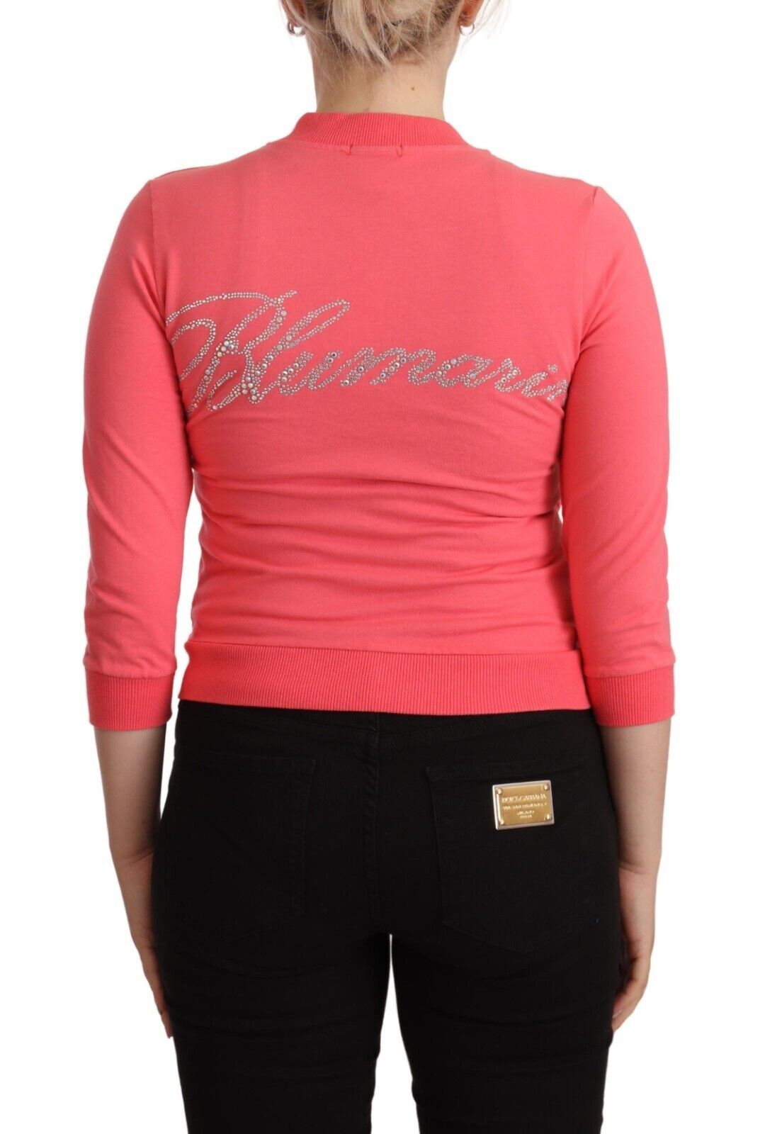Pink 3/4 Sleeve Zip Embellished Sweater - ventzia
