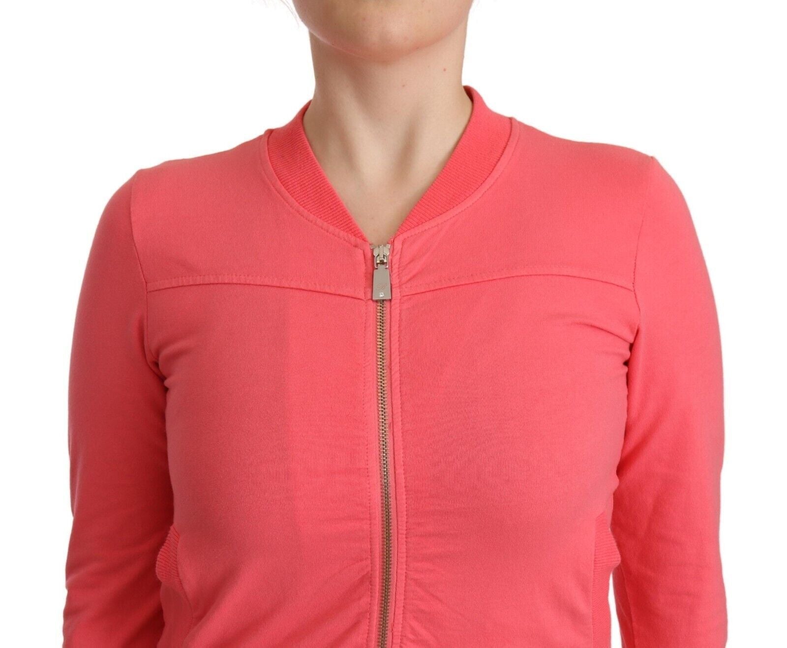 Pink 3/4 Sleeve Zip Embellished Sweater - ventzia