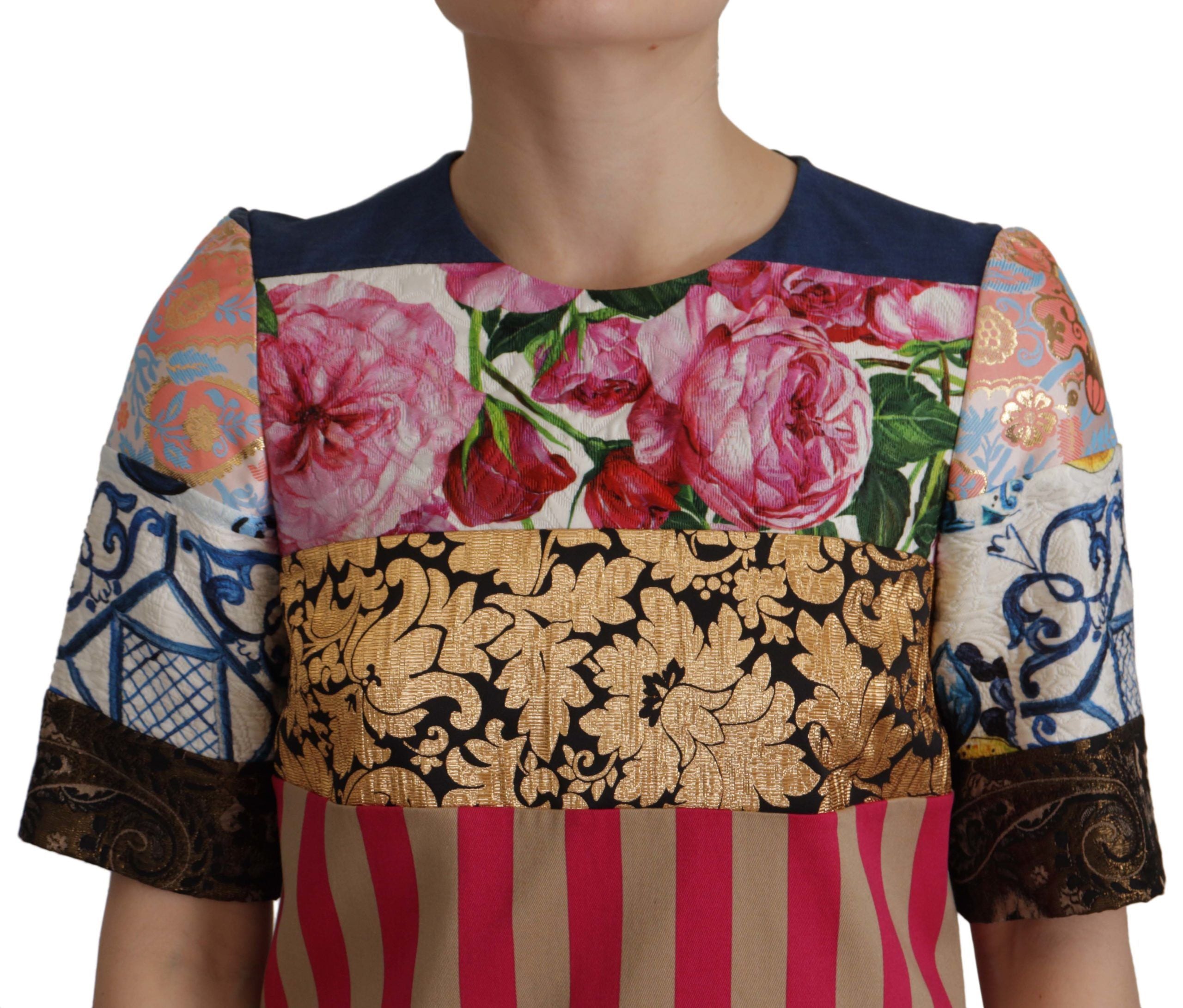 Multicolor Pachwork Floral Sheath Jaquard Mini Gown Dress - ventzia