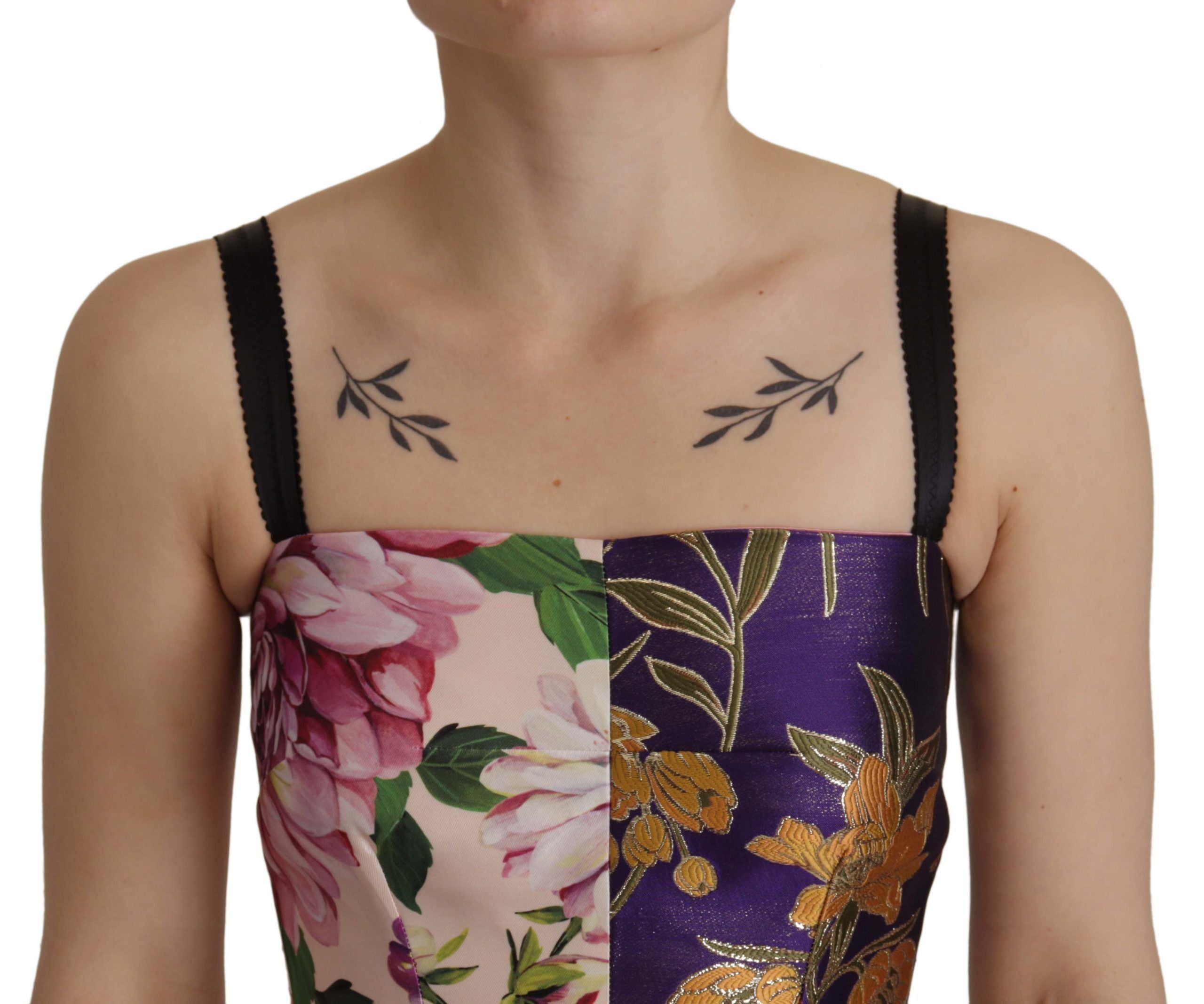 Dress Midi Patchwork Floral Jaquard Silk - ventzia