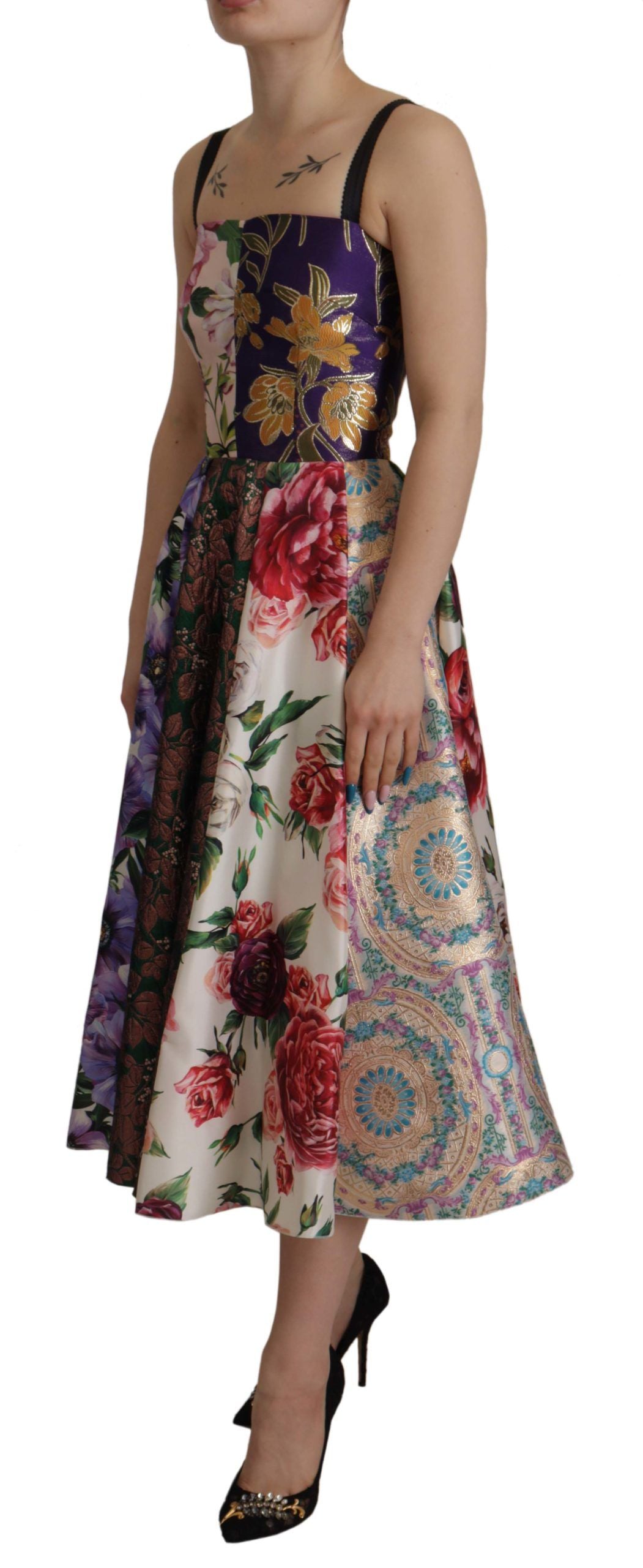 Dress Midi Patchwork Floral Jaquard Silk - ventzia