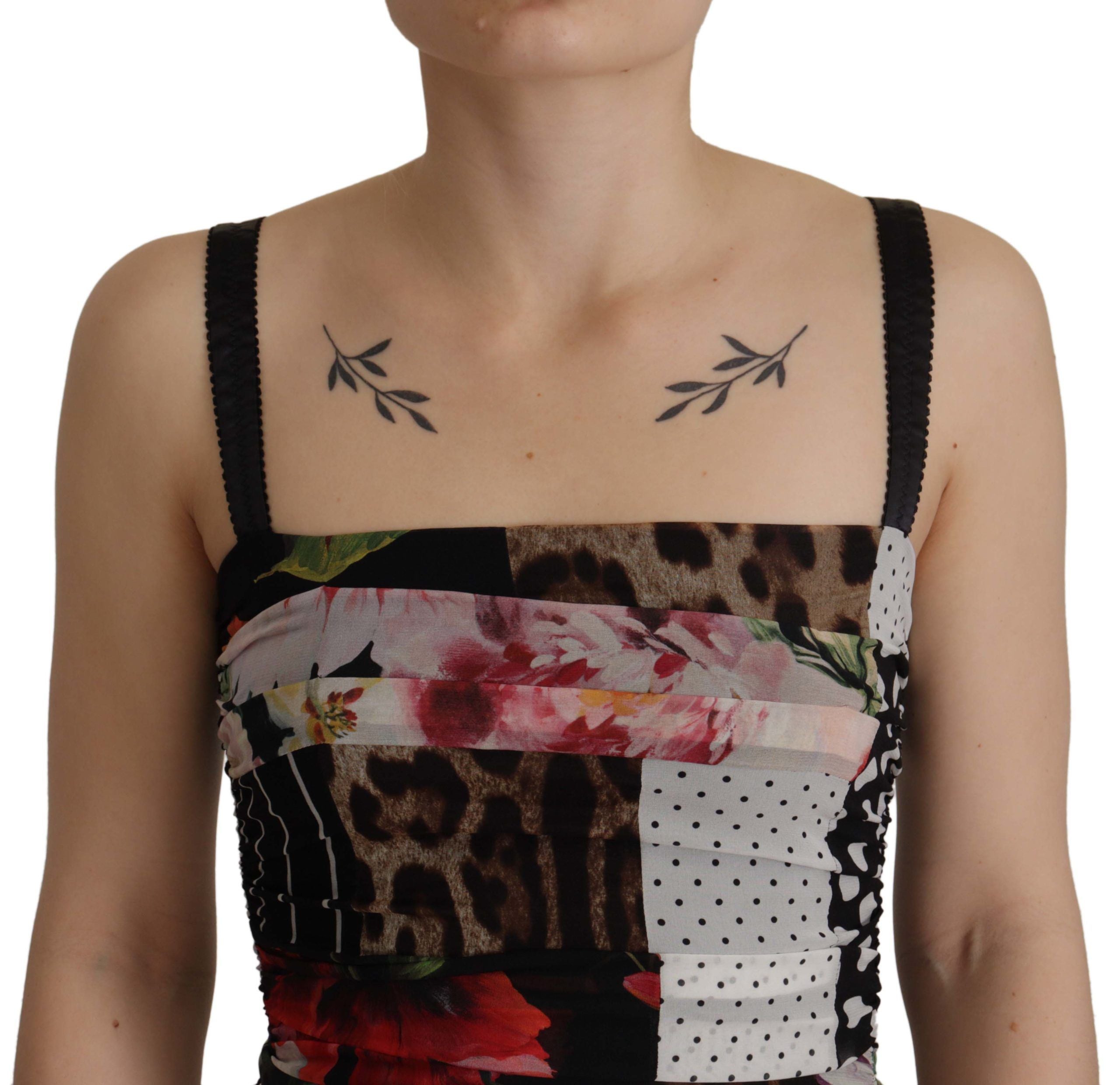 Multicolor Pachwork Midi Floral Silk Leopard Bodycon Dress - ventzia