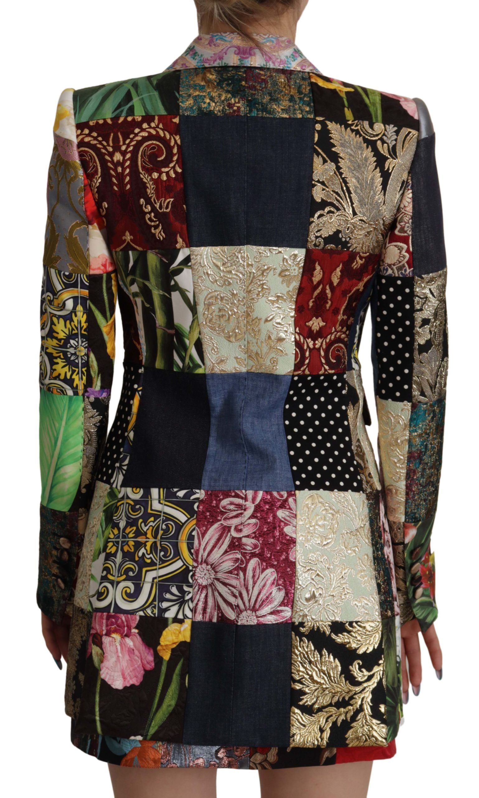 Multicolor Double-Breasted Patchwork Jacquard Blazer Jacket - ventzia
